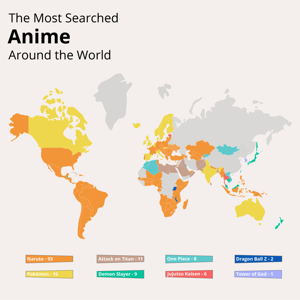 most popular anime in every country